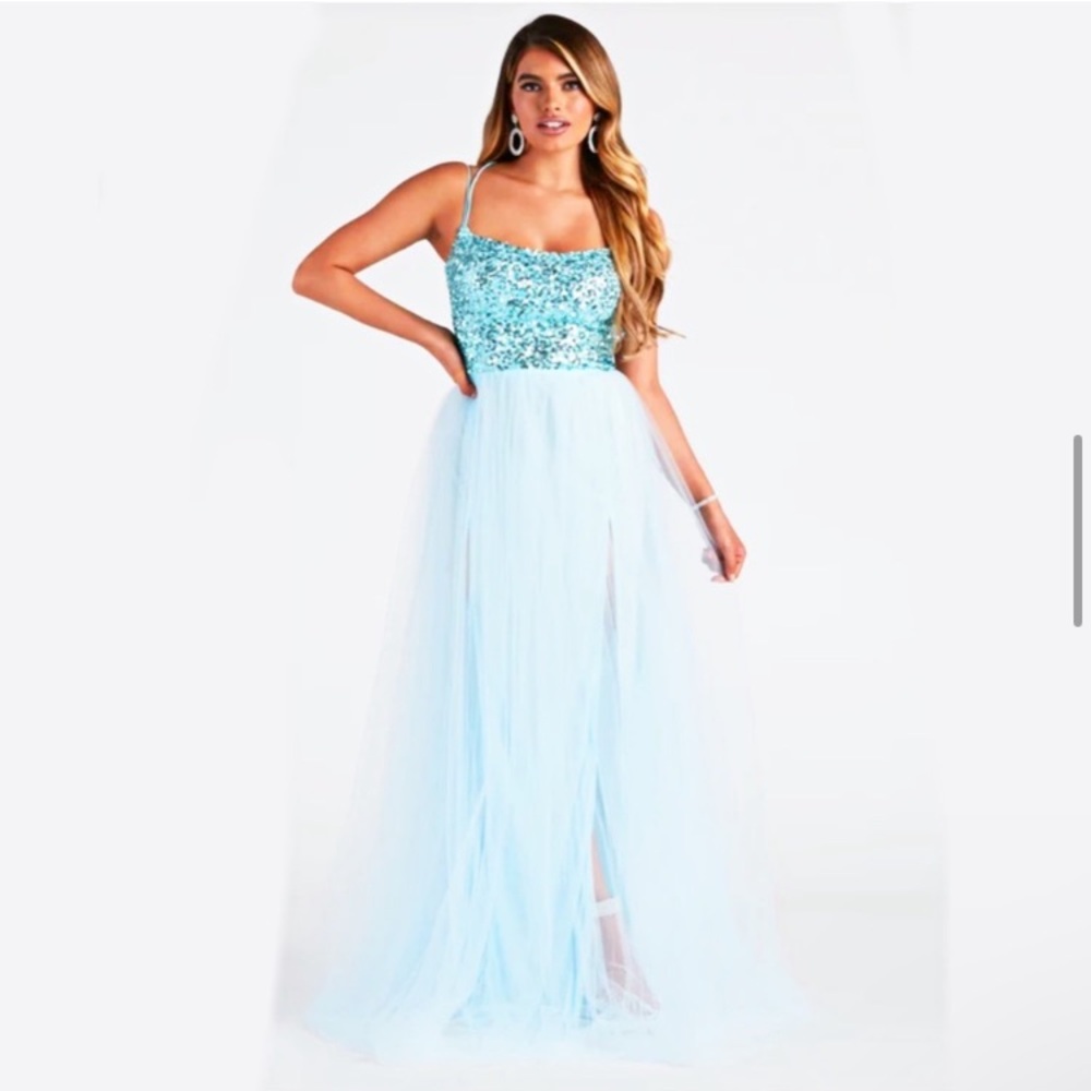 Windsor Blue Sequenced Tulle Cinderella Princess Homecoming Dress Dance Formal - Picture 16 of 16